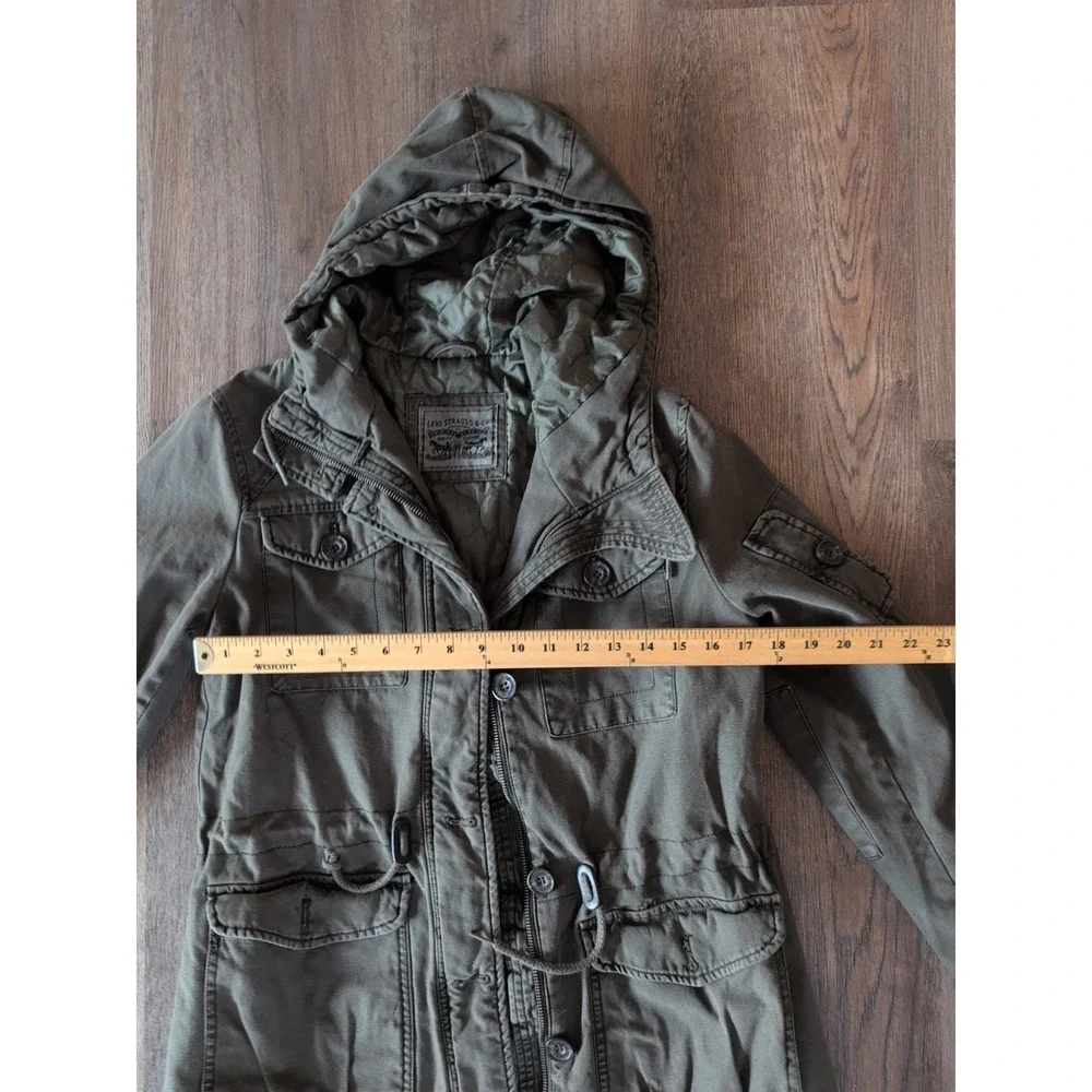 Levis Jacket Womens Med Green Field Hooded Pockets Outdoors Quilted Lined - Picture 9 of 14